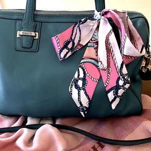 Coach Teal Leather Satchel with Silver Hardware and detachable Strap